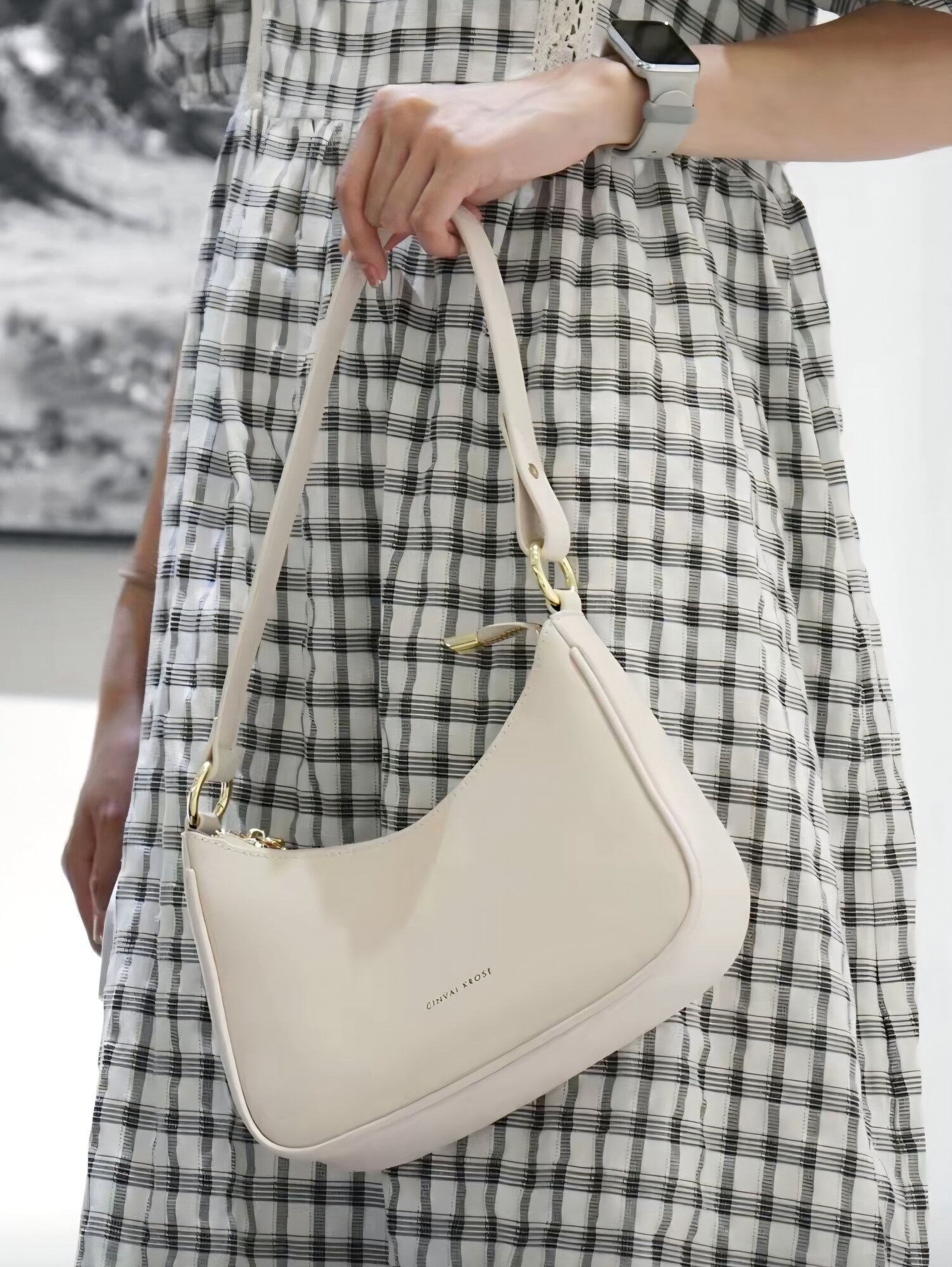 Сумка багет Cinvai Krose из натуральной кожи, фактура гладкая, белый