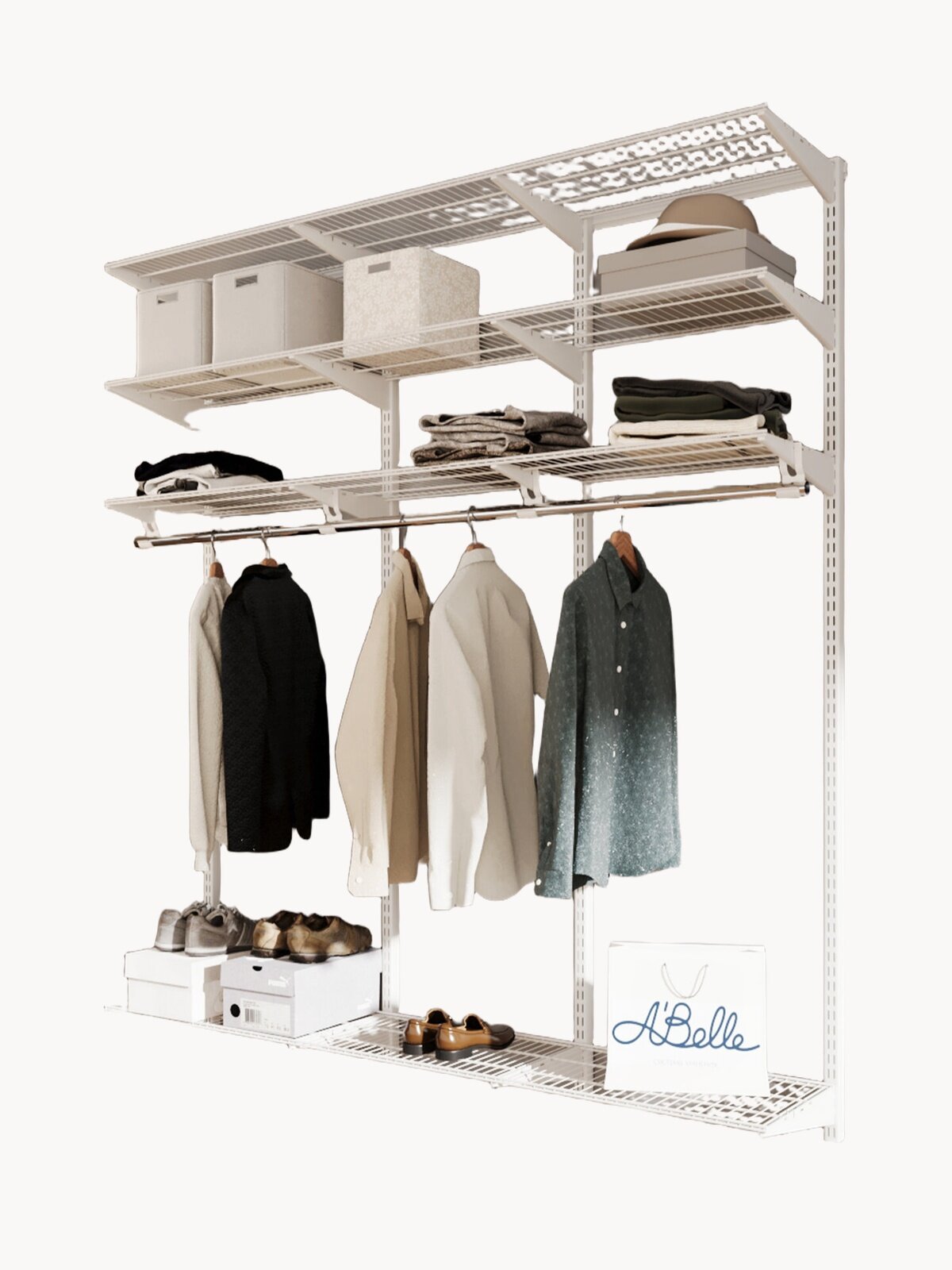 Гардеробная система, система хранения Abelle, белый, Металл, 183,5х205х45см