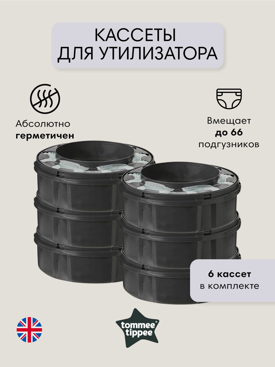 Tommee Tippee кассеты (6 шт.) для утилизатора подгузников Twist & Click