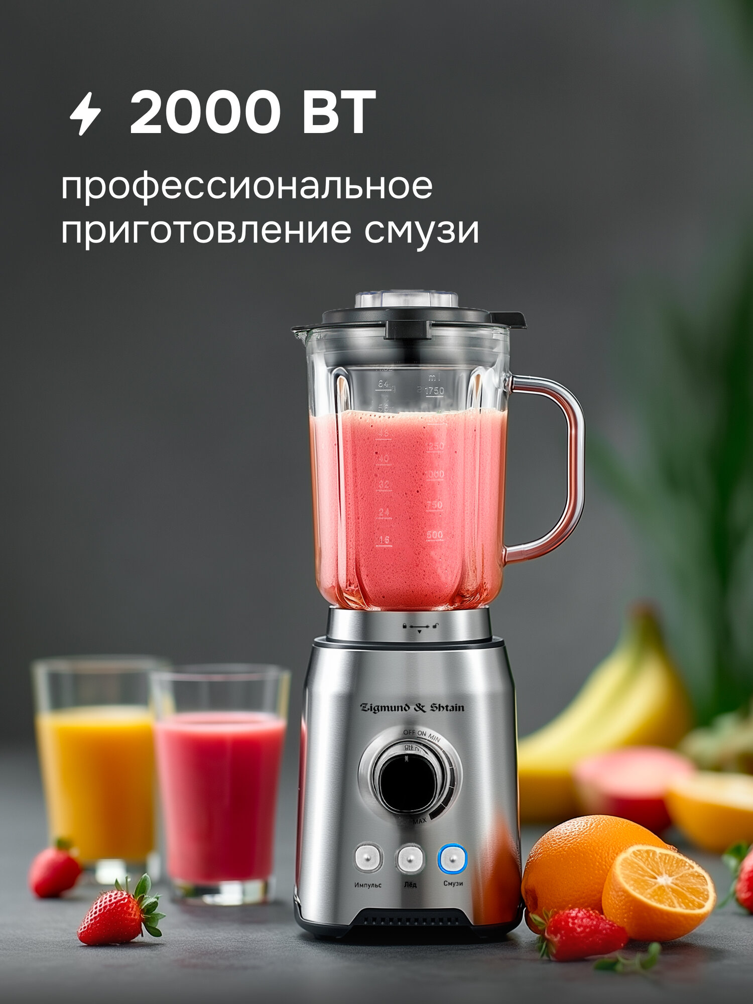 Блендер стационарный 2 в 1 ZIGMUND & SHTAIN BS-444 D, 2000 вт, стальной — фото 1
