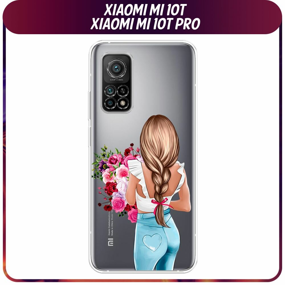 Чехол на Xiaomi Mi 10T/10T Pro / Сяоми Mi 10T/10T Pro с принтом "Букет для девушки", прозрачный