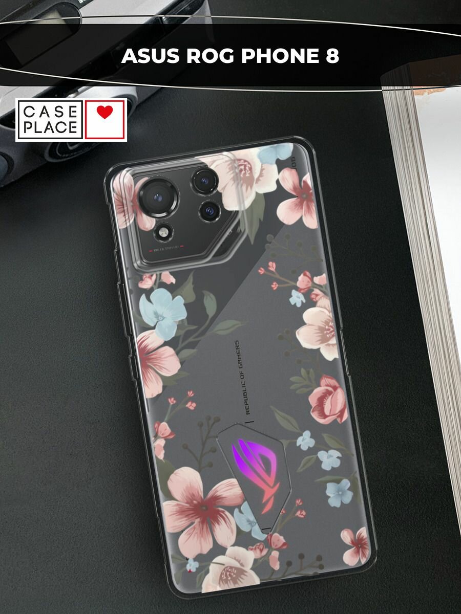 Чехол на Asus ROG Phone 8 / Асус Рог Фон 8 с принтом "Нежная рамка из цветов", прозрачный