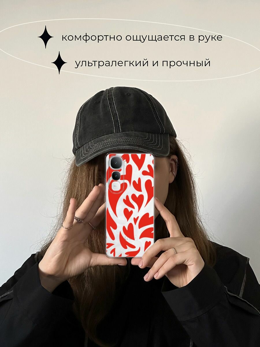 Чехол на Vivo IQOO Z10 Lite 4G / Виво IQOO Z10 Лайт 4G с принтом "Crazy hearts 2 - 14 февраля", прозрачный — фото 1