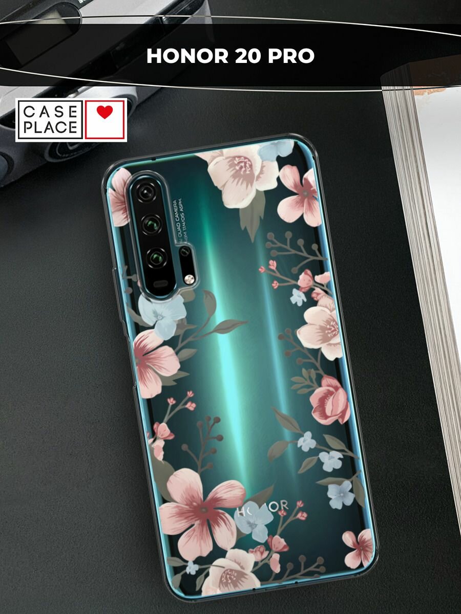 Чехол на Honor 20 Pro / Хонор 20 Про с принтом "Нежная рамка из цветов", прозрачный