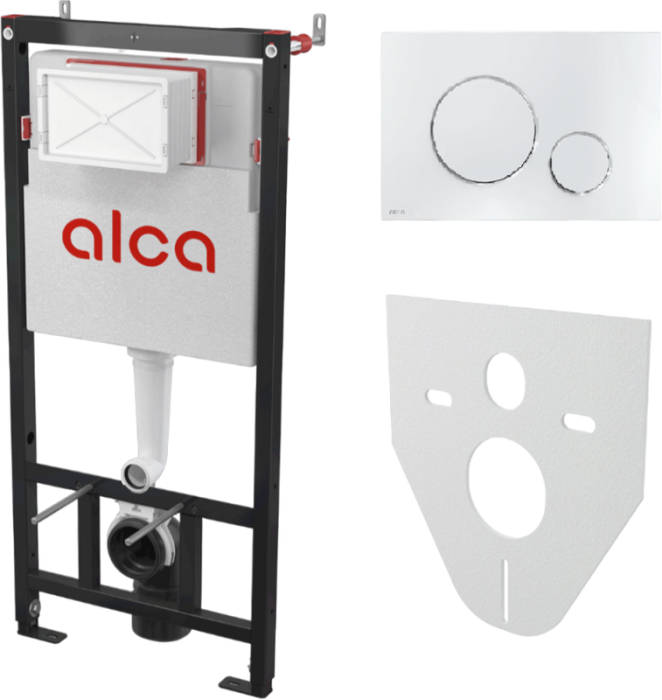 Инсталляция AlcaPlast AM101/1120 4 в 1 для унитаза с кнопкой смыва M671 хром