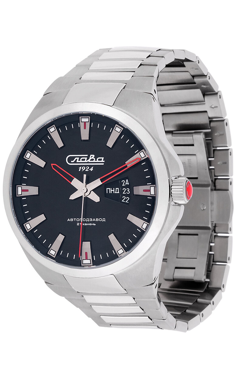 Наручные часы Слава, черный, серебряный — фото 1