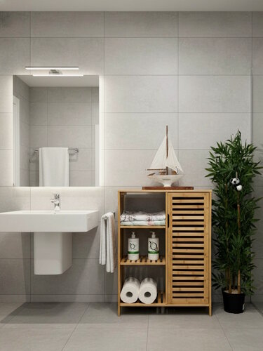 Изображение товара Шкаф для хранения из бамбука с дверцей и полками напольный 66x33x87 см Bambuchka