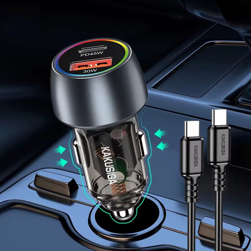 Быстрое зарядное устройство KAKUSIGA KSC-1979 мощностью 75 Вт для автомобиля с кабелем 1A1C.