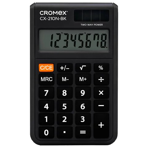 Калькулятор карманный CROMEX (кромекс) CX-210N-BK (96х62 мм), 8 разрядов, двойное питание, черный, 273834