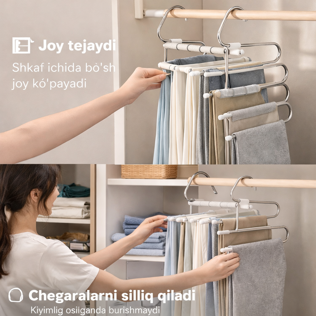 Многоуровневая металлическая вешалка для одежды, экономия места