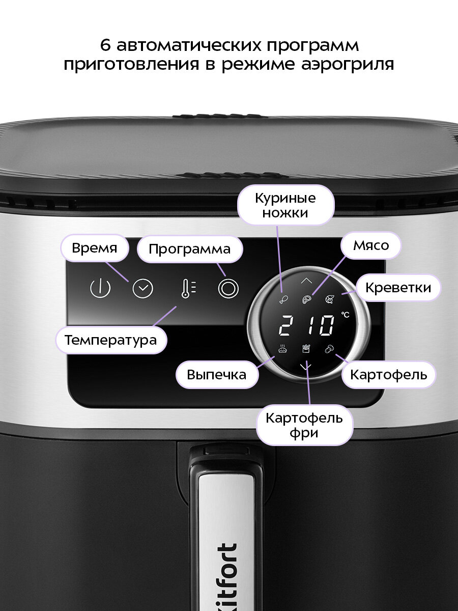 Аэрогриль Kitfort КТ-8127, "2 в 1", 1930 Вт, 6 автоматических программ — фото 1