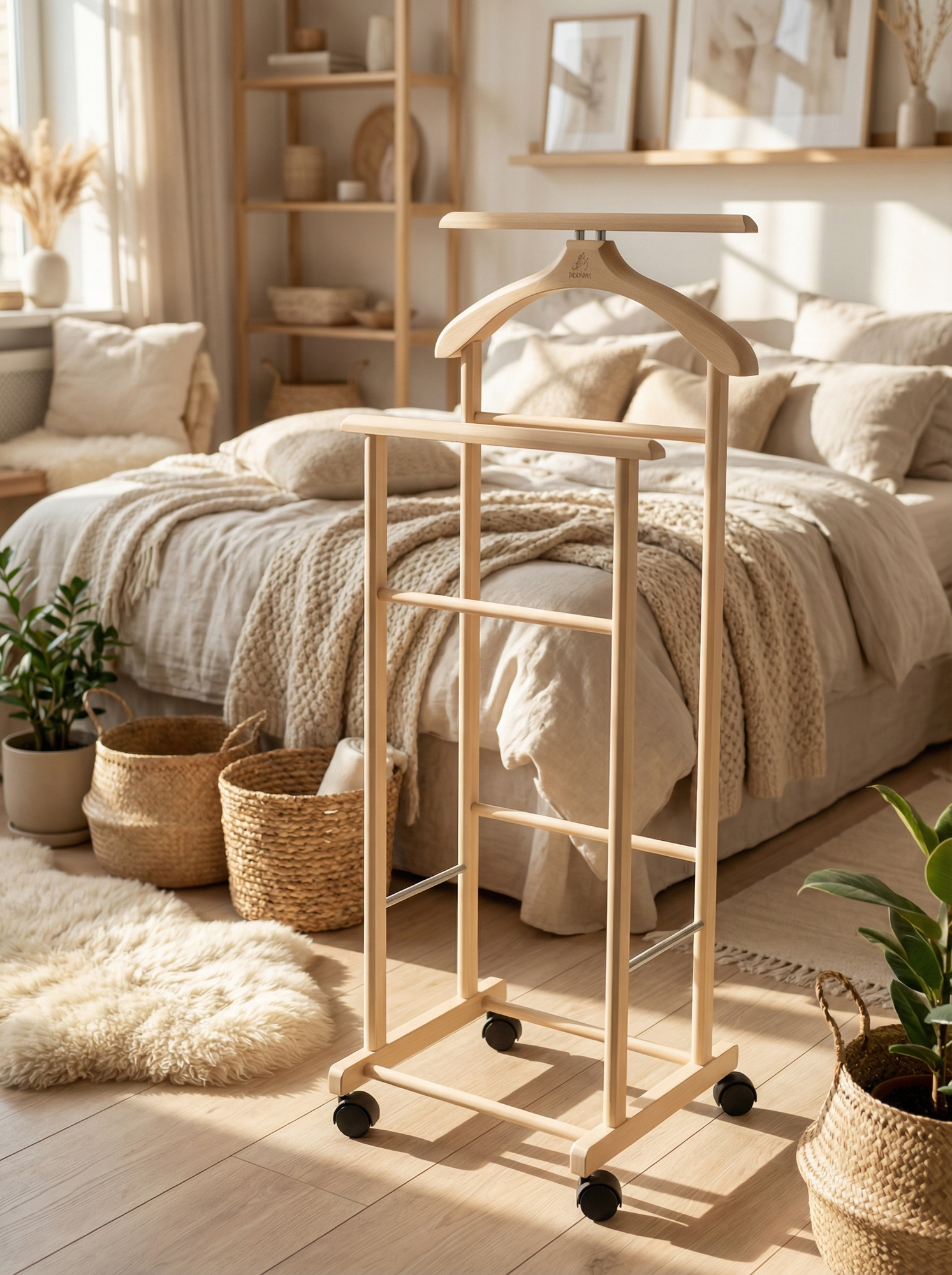 Вешалка костюмная на колесах IFERS для одежды напольная В 22Н цвет слоновая кость