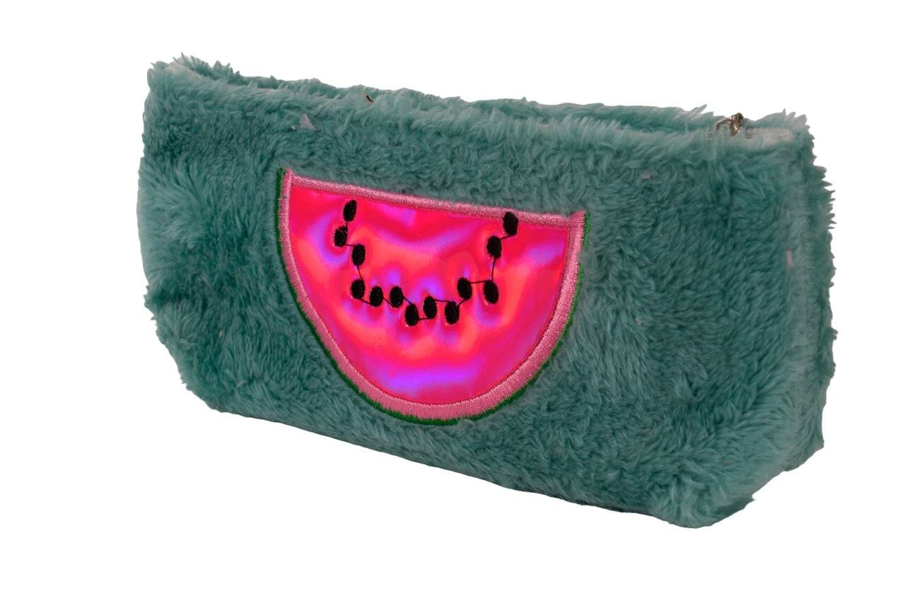 Пенал меховой с аппликацией "Арбуз", 19×3×8,5см, 3 цвета, вместительный органайзер для аксессуаров