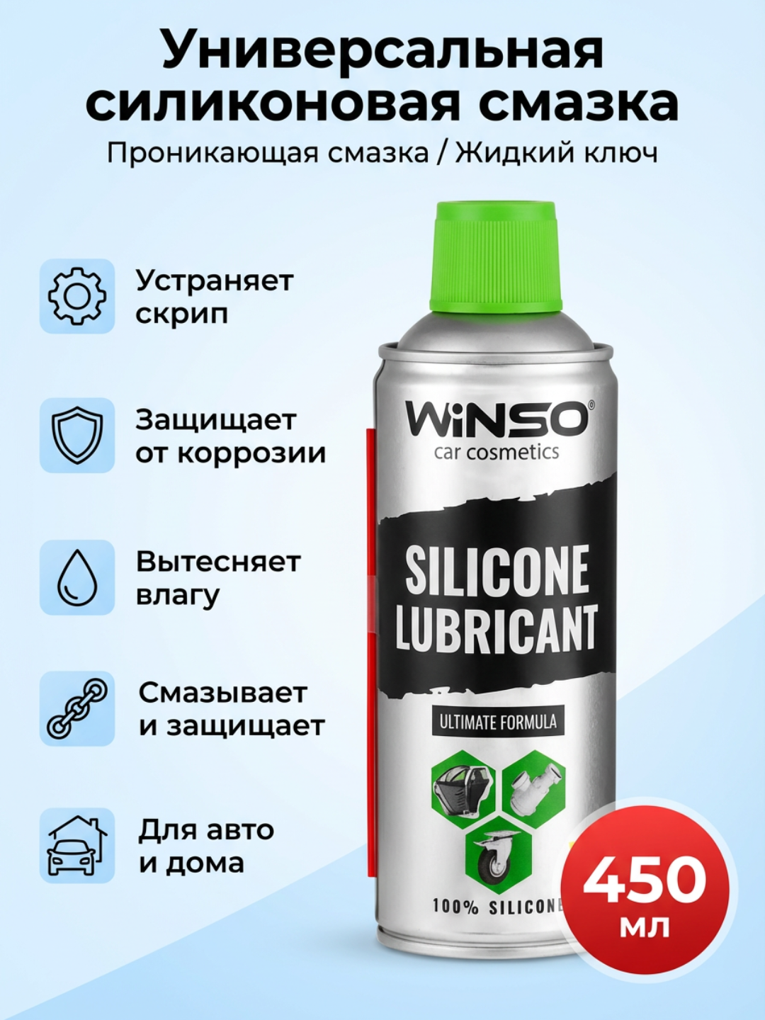 Силиконовая смазка HAFMAN WINSO, для замков и петель, аэрозольный баллончик, 450мл