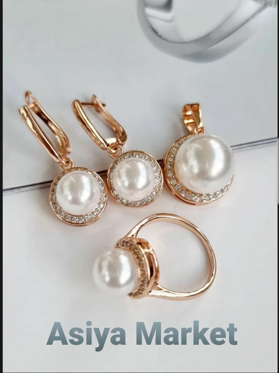 Комплект бижутерии: кольцо, серьги, искусственный камень, размер кольца 19, белый, — фото 1