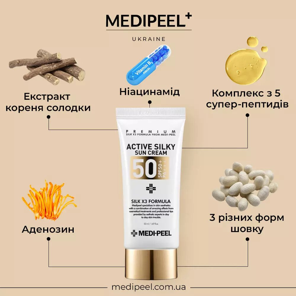 Солнцезащитный крем SILK X3 Active Silky Sun Cream, SPF 50+, PA+++, шелковистая формула — фото 1