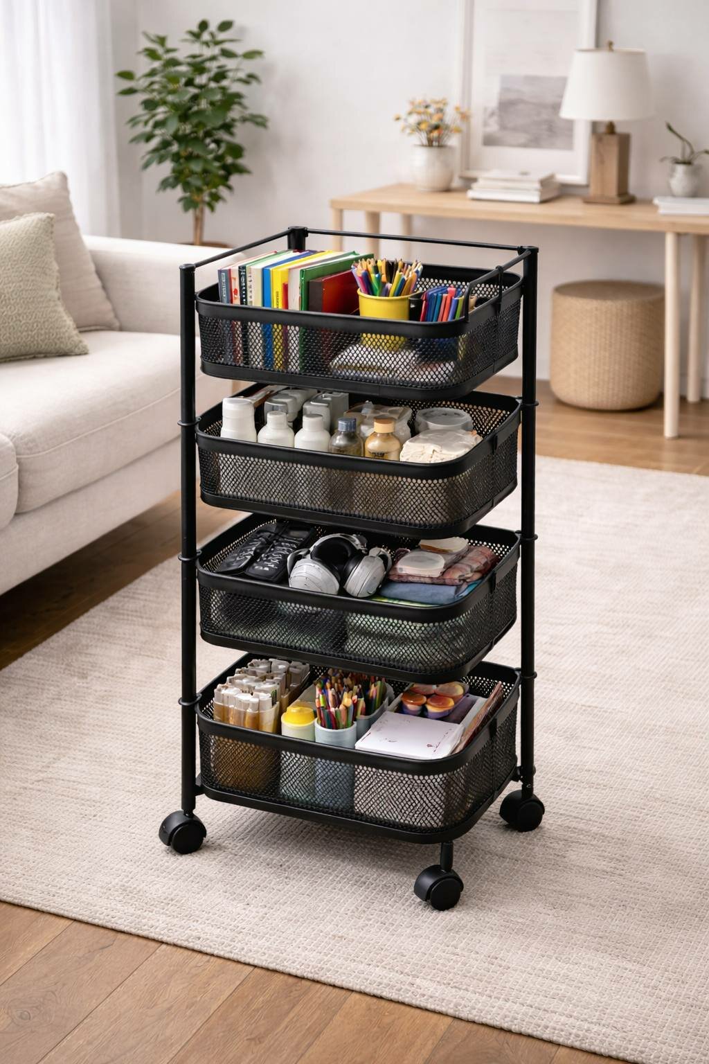 Металлический органайзер на колёсах (4 уровня) тележка-органайзер