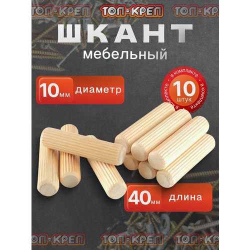 фото Шкант мебельный топ-креп, массив бука, чопик, 10х4 см, 10 штук