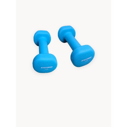 Гантели,2 шт. каждая по 1 кг, гексагональные, неопреновое покрытие, голубые