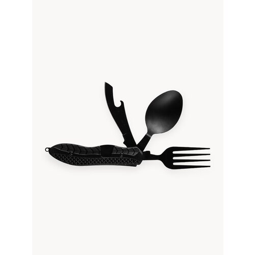 Туристический складной набор столовых приборов 4-в-1 ложка, вилка, нож, открывалка