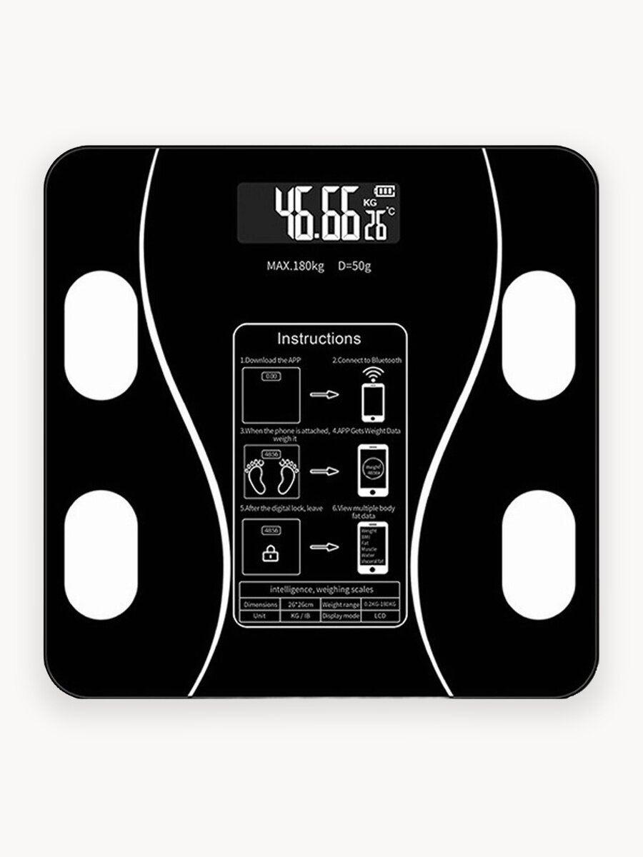 Напольные умные весы c bmi, электронные напольные весы с приложением для Xiaomi, iPhone, Android, цвет черный