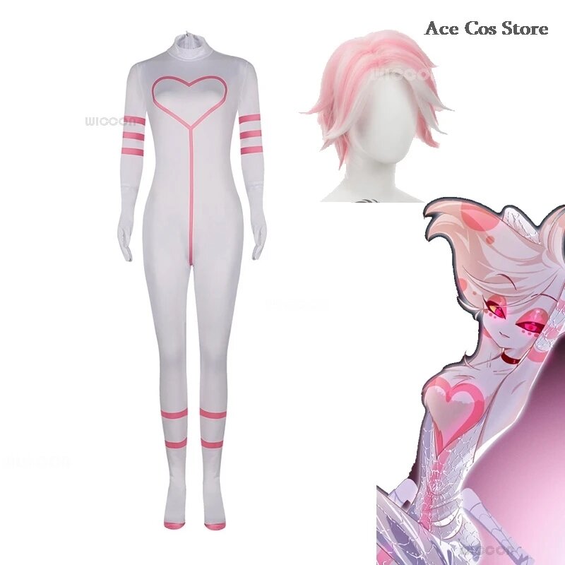 Hazbin Angel Dust Outfit Косплей Костюм отеля Розовый парик Onsie Сексуальный танцевальный комплект Одежда Аниме Косплей Ангел Хэллоуин Униформа для вечеринки, XXXL