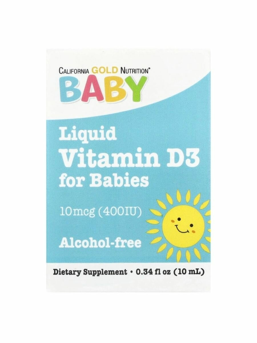 Изображение Витамин D3 California Gold Nutrition Baby D3 400 МЕ 10 мл, детский, для костей и иммунитета
