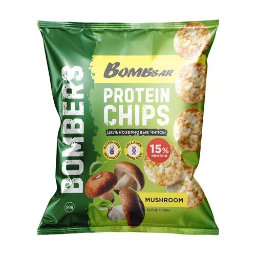 (3 шт) Чипсы BOMBBAR, цельнозерновые, протеиновые, со вкусом Белые Грибы, 50г