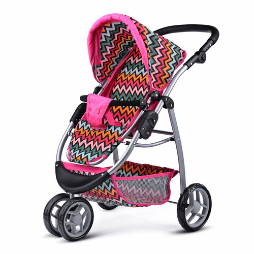 Коляска для кукол 9665 металлическая, складная, прогулочная, с тентом, с корзиной, серая