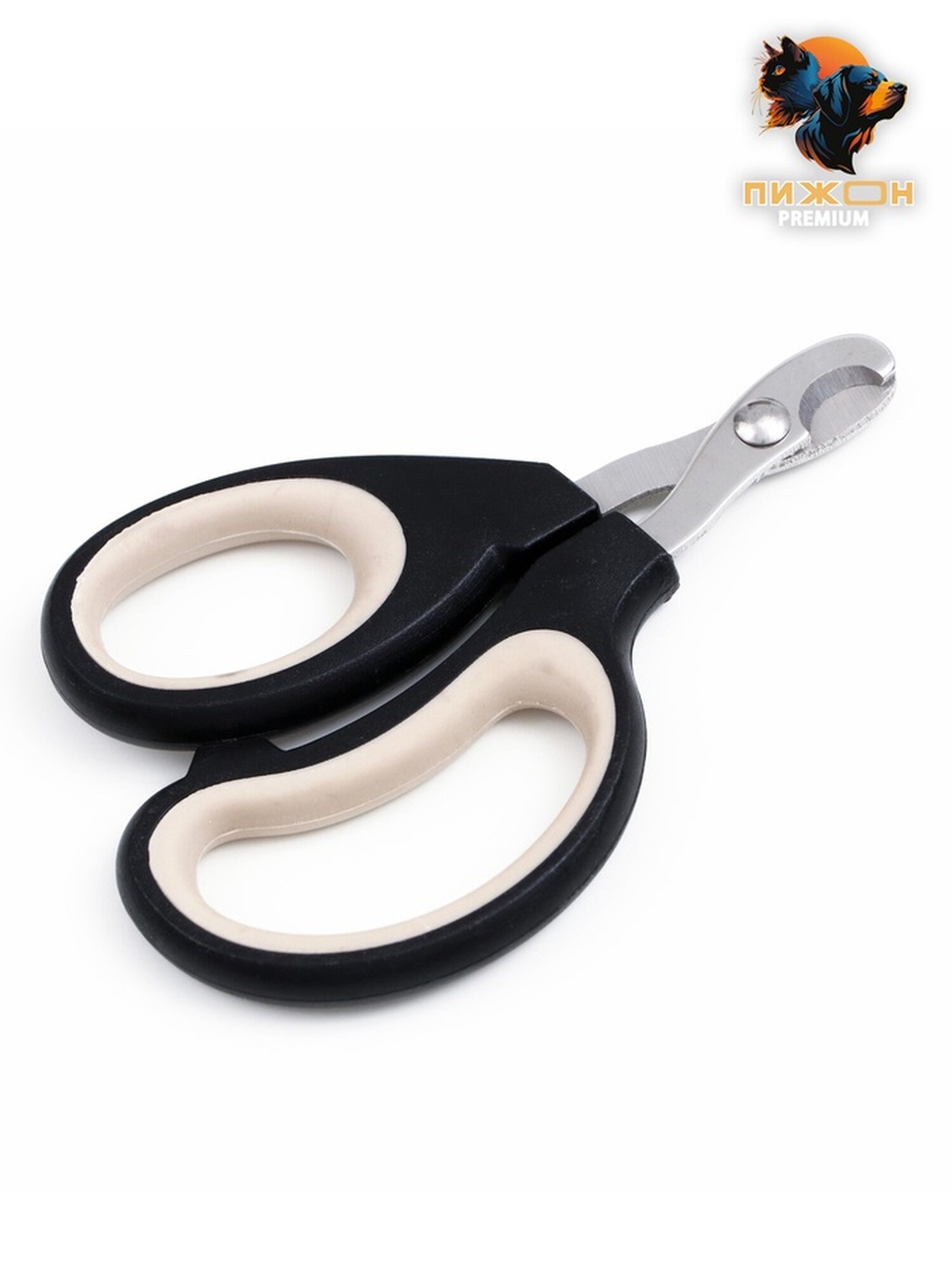 Ножницы-когтерезы "Пижон" Premium с эргономичной ручкой чёрно-бежевые