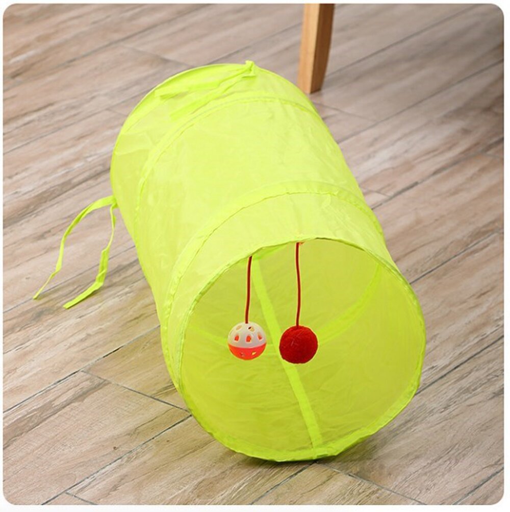 Тоннель для кошек с игрушкой и мячиком ф 25 см длина 45 см зеленый