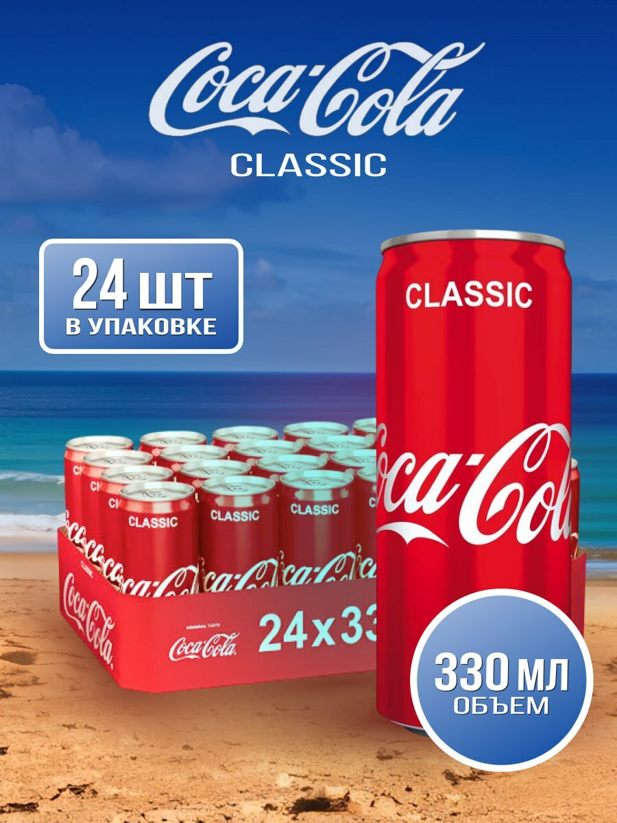 Coca-Cola (Кока-Кола) 0,33 л. 24 шт. напиток газированный ЖБ