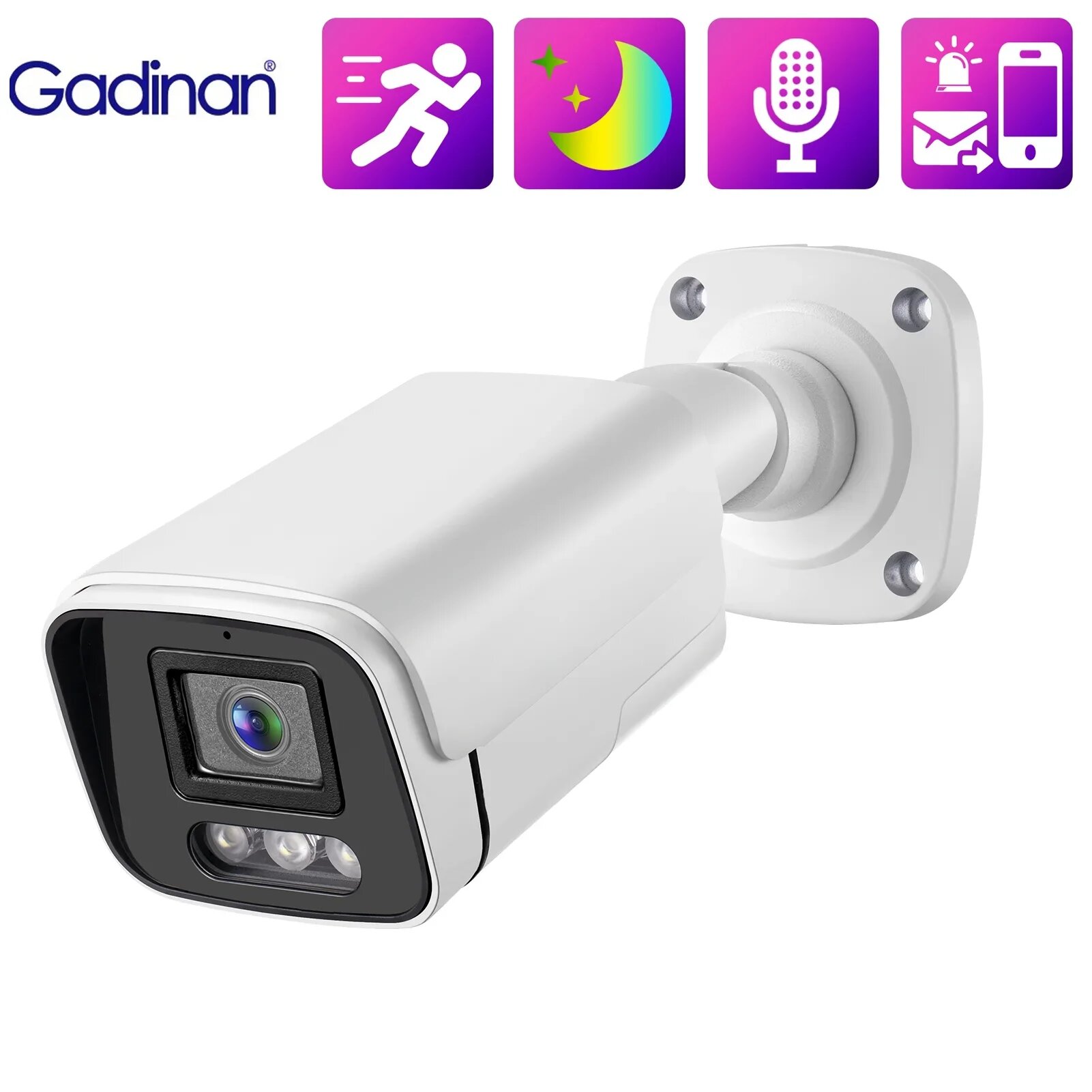 Gadinan уличная IP камера аудио цветным ночным видением 4K 8MP металлический корпус POE CCTV видеонаблюдени защита дома Linklemo, 3.6mm, 48V POE 5MP