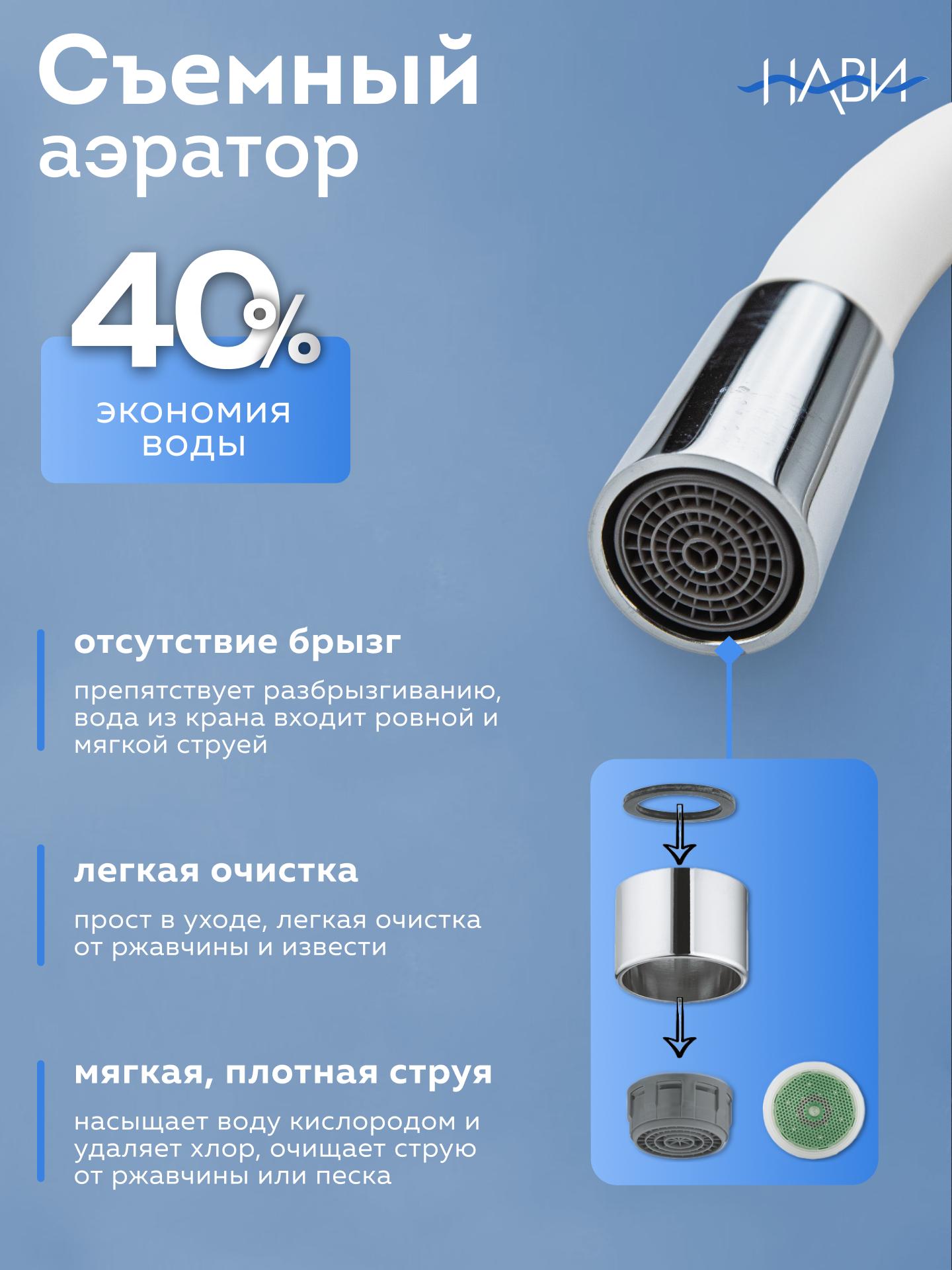 Смеситель для кухни с гибким изливом, для кухонной мойки, раковины TER41-305WT, цвет: белый. БЕЗ ГИБКОЙ ПОДВОДКИ. — фото 1