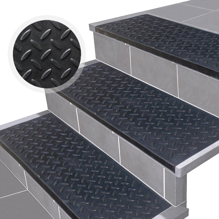 Накладки на ступеньки угловые противоскользящие 750х250х35 (резиновые коврики с бортиком 25 мм) 