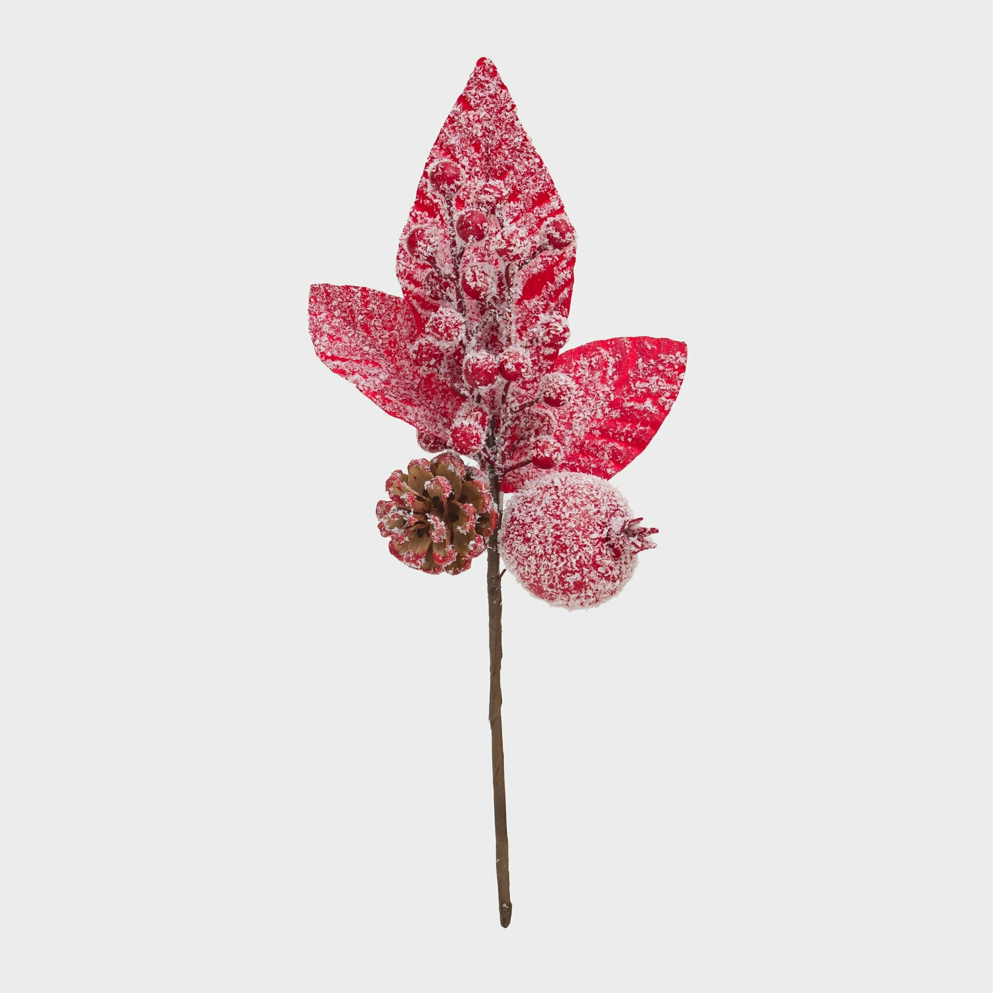 Ветка декоративная 39 см пенопласт/шишка Гранат с красными ягодами Garnet decor