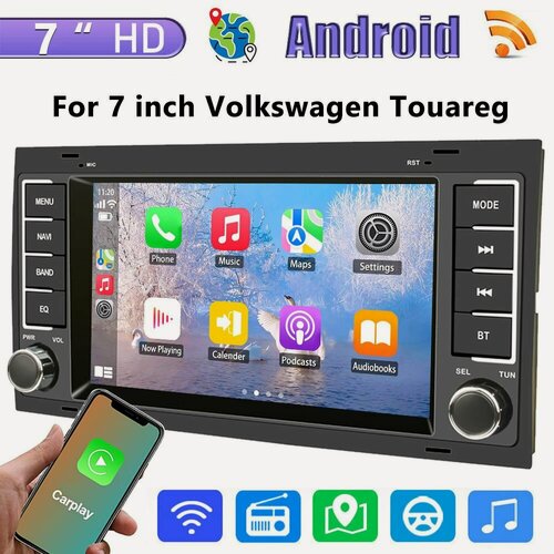 Изображение товара Автомагнитола 2Din для Фольксваген Туарег/ Volkswagen Touareg Андроид Carplay Android Auto навигатор Wi-Fi сенсорный экран 7 дюймов IPS