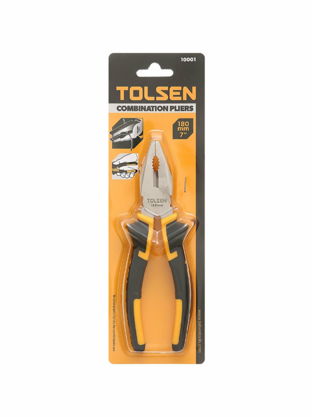 Плоскогубцы комбинированные Tolsen 10001, CrV сталь, комбинированная рукоятка, 18 см