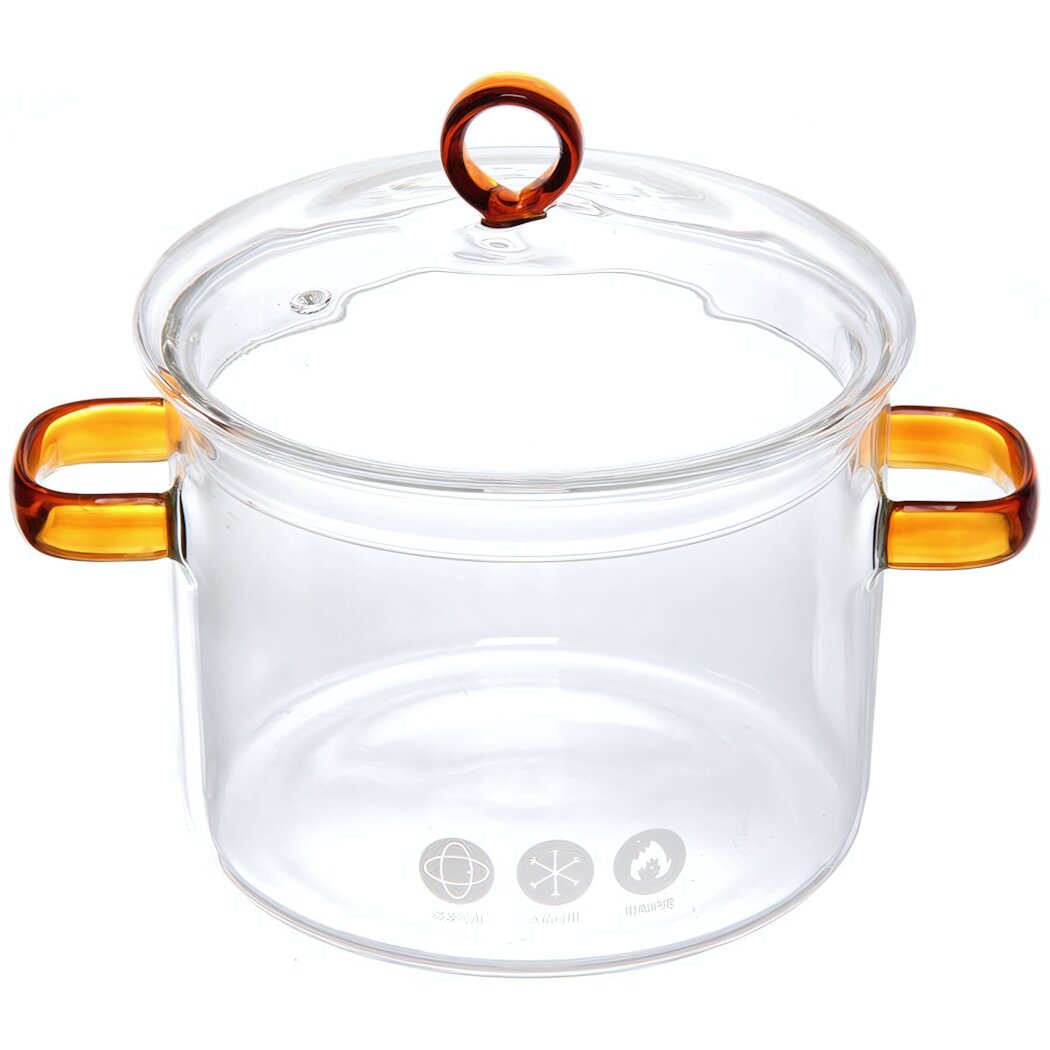 Кастрюля из боросиликатного стекла 15л «Хай-Тек» оранжевые ручки безопасная и удобная
