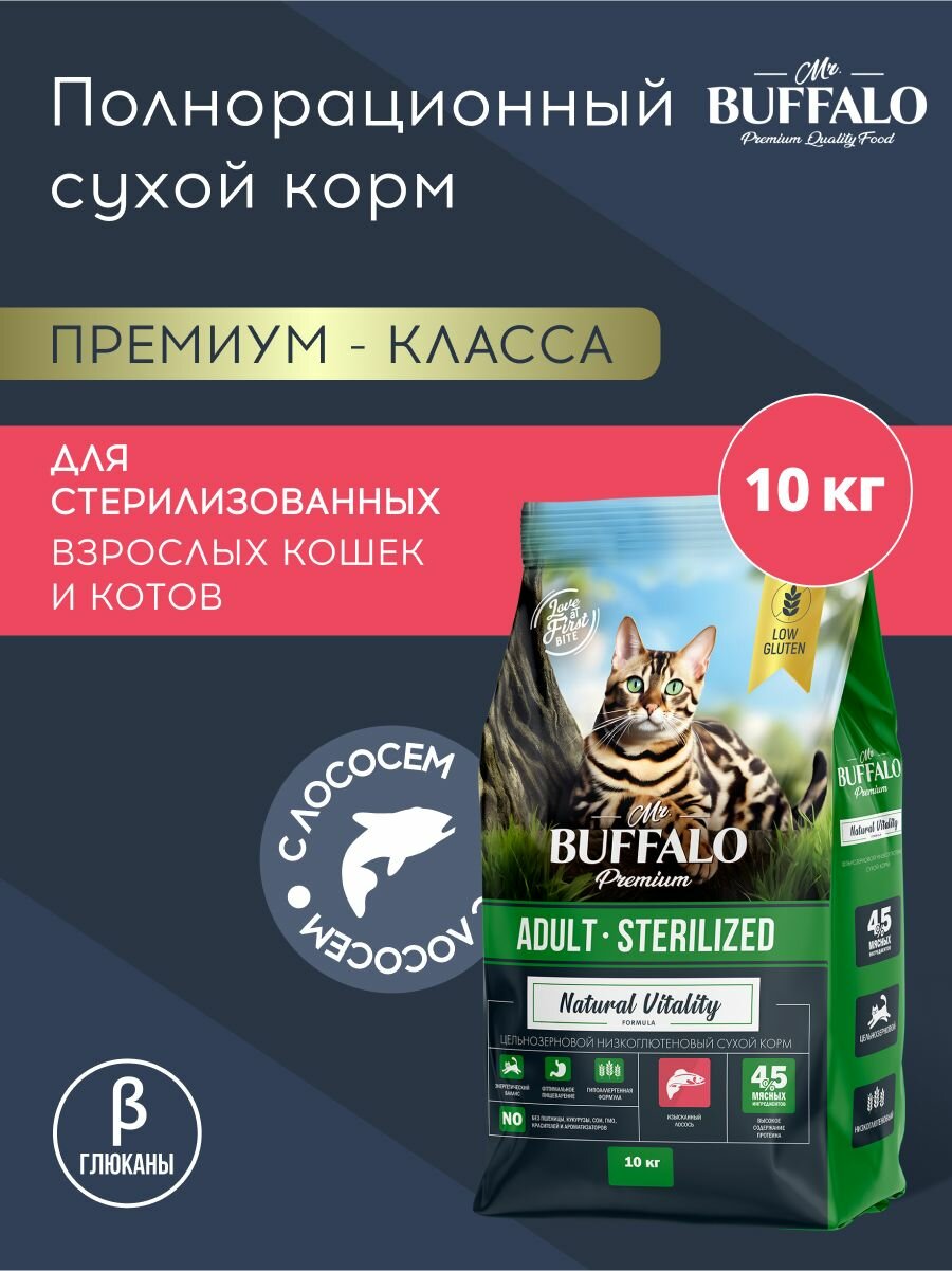 Сухой корм Mr.Buffalo STERILIZED для кошек с лососем 10кг