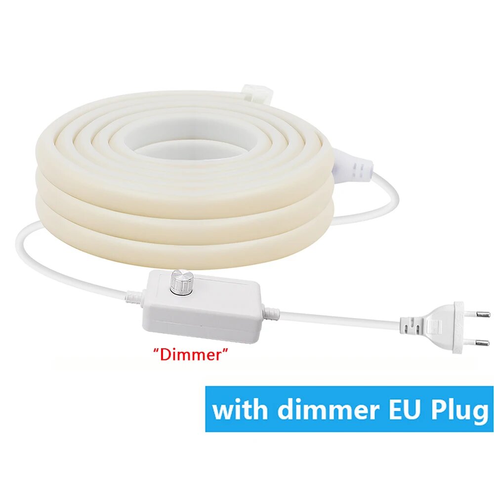 220 В COB светодиодная неоновая лента с регулируемой яркостью и переключателем/диммером вилка европейского стандарта 288 светодиодов/м IP67 водонепроницаемая гибкая лента садовое домашнее освещение 10m with dimmer EU Plug Белый