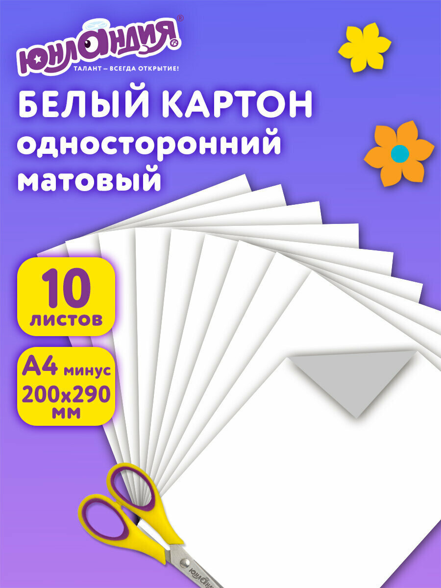 Белый картон для школы набор А4 матовый  10 листов  канцелярия для школьников  для творчества  рисования  Юнландия Лебедь  115639