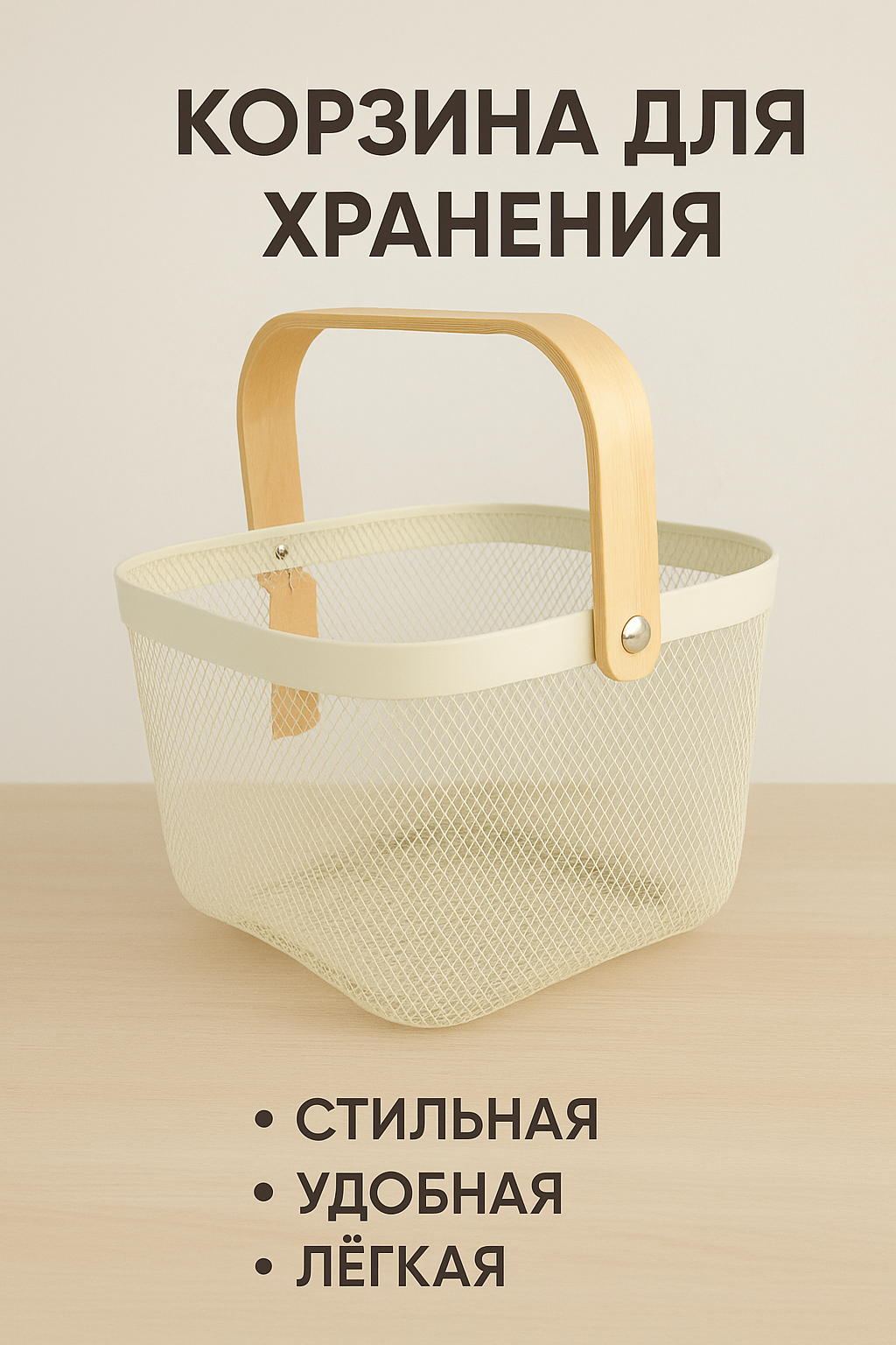 Корзина металлическая с деревянной ручкой TODELIA Thorm 25 х 245 х 185 см белая