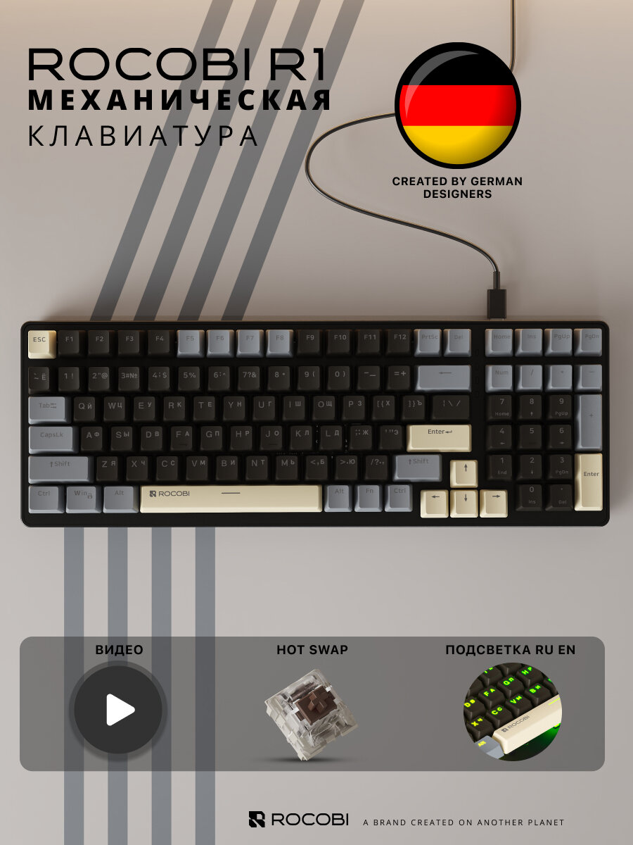 Клавиатура механическая проводная ROCOBI R1 Hot Swap русская игровая с подсветкой проводная для компьютера ноутбука Gaming/game keyboard usb светящаяся