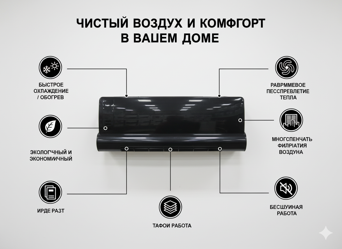 Кондиционер сплит-система "BlackLine", элегантный черный цвет