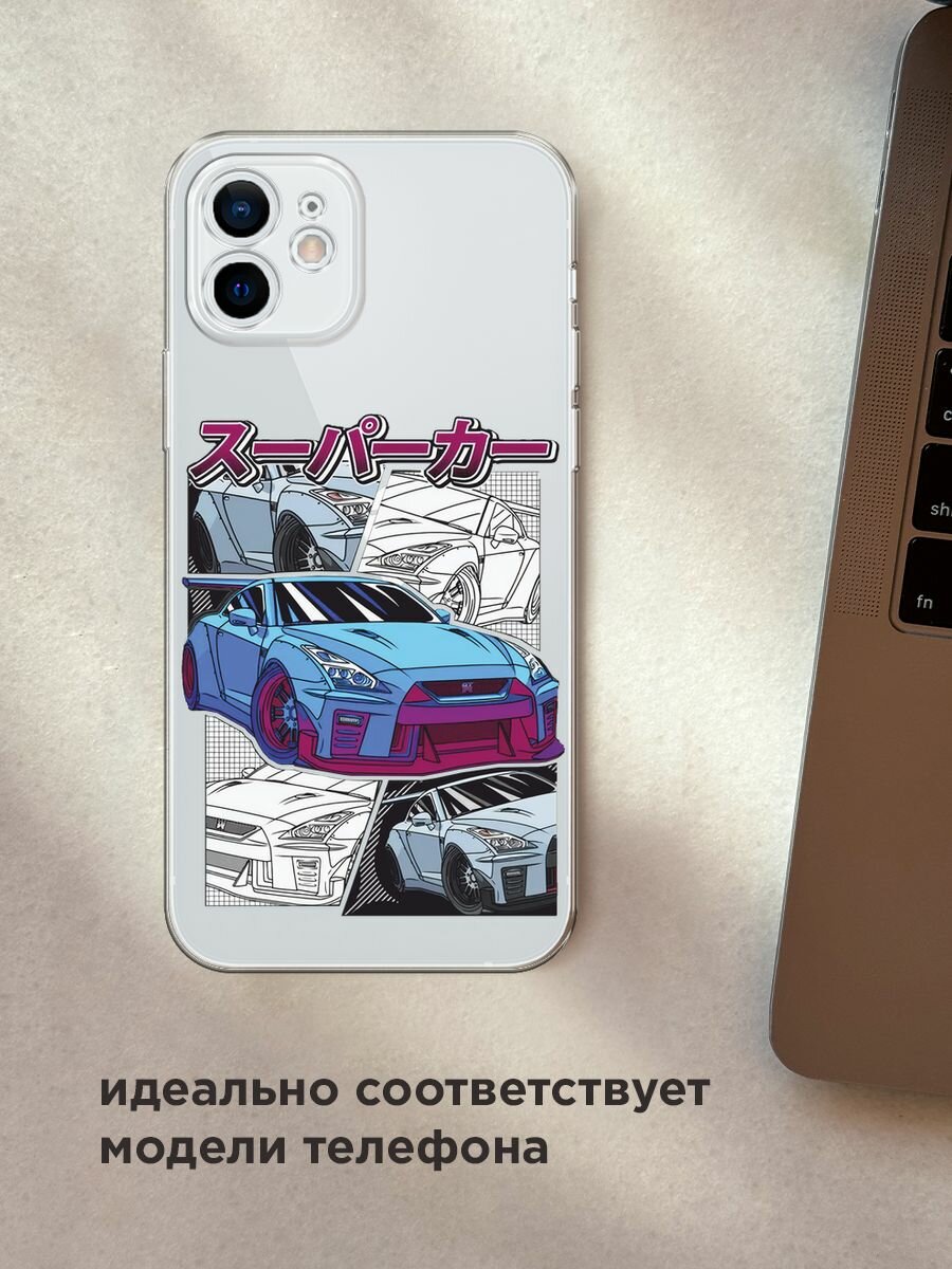 Чехол на Apple iPhone 12 mini / Айфон 12 Мини с принтом "JDM коллаж", прозрачный — фото 1