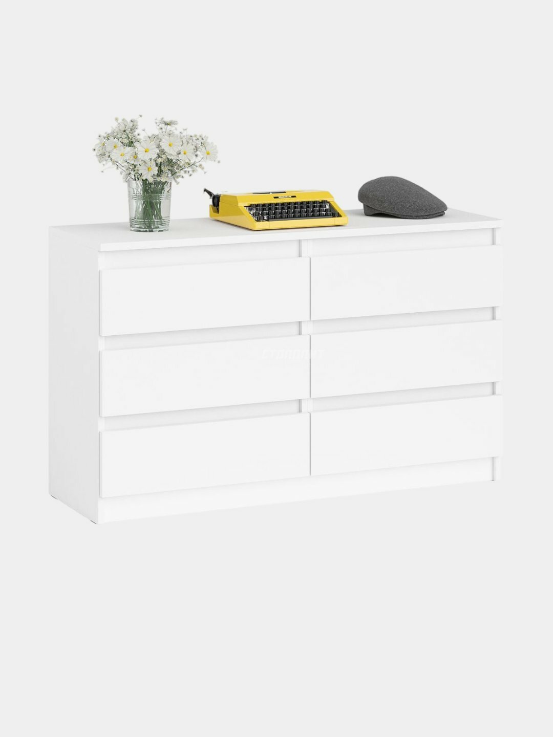 Комод Martin, ЛДСП, 120x70x33 см, 6 ящиков, минимализм, белый, дуб — фото 1