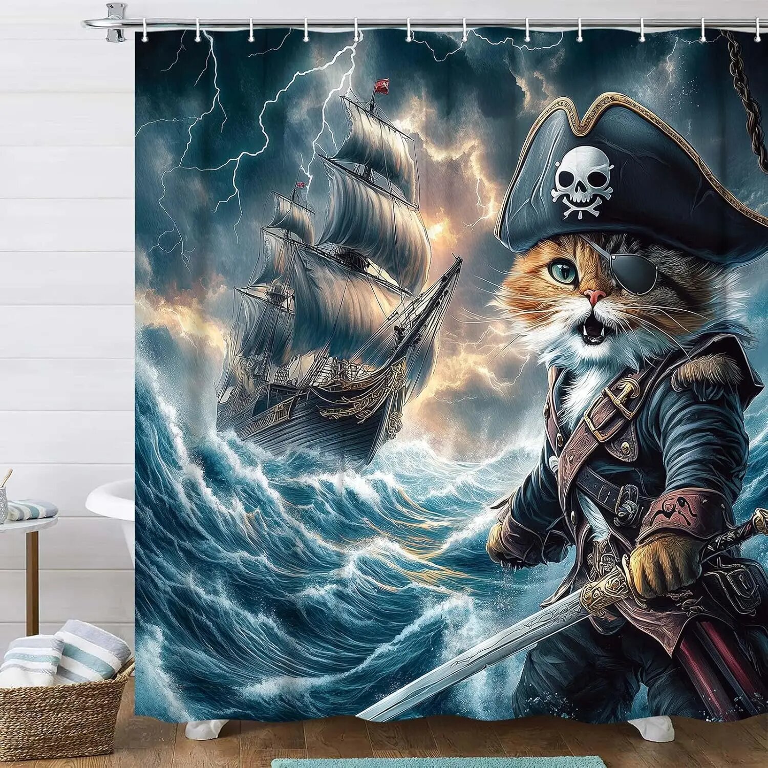 Занавеска для душа Funny Cat Shower Curtain 240x180CM, ZQ-2508278047
