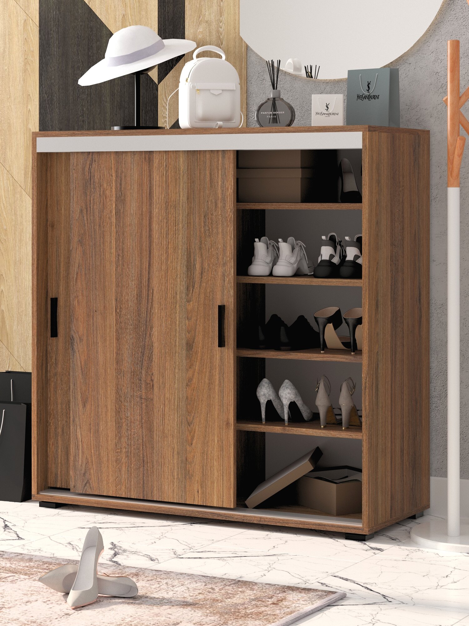 Есэндвич Депо-4 Тумба-купе для обуви с полками 100х102х40 см (Дуб Аризона)