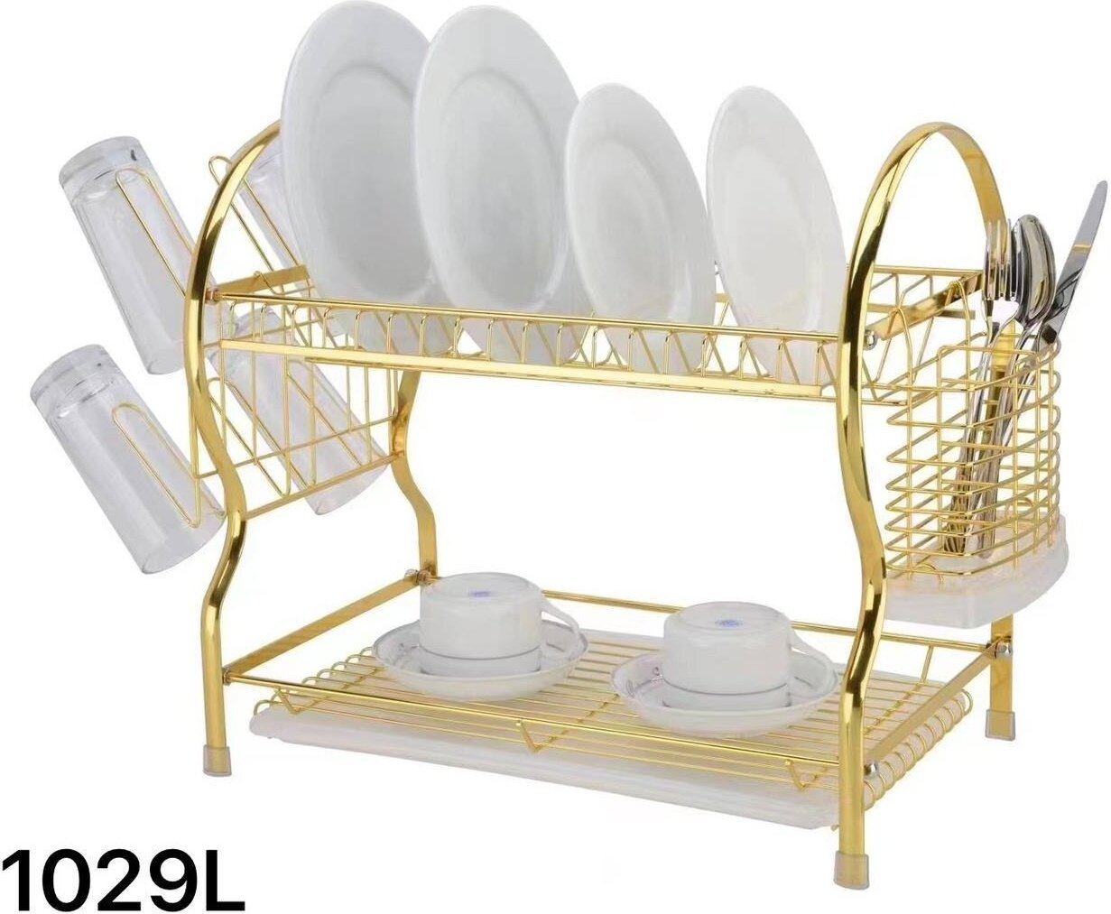 Сушилка для посуды, настольная, для кухни и раковины, с поддоном, двухъярусная свет золотой